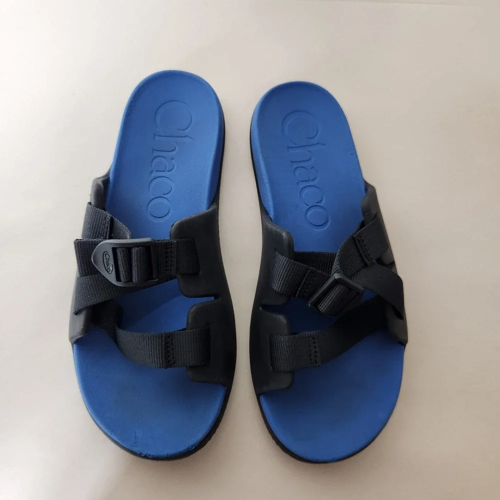 Chaco Kids Chillos Slide Sandals Blue Black Adjustable Straps Size 6 Junior